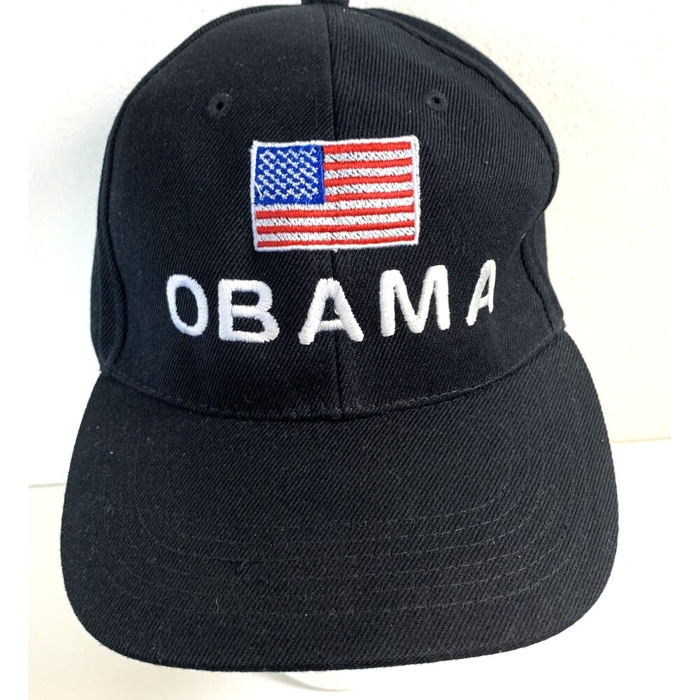 SWT Obama American Flag Black Baseball Hat Cap OSFM VTG